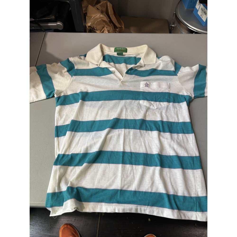VINTAGE Grand Slam Munsingwear Striped Polo Shirt Mens Size L Penguin Logo